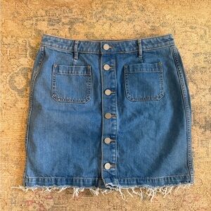 LOFT EUC Distressed Blue Denim Button-Down Pencil Skirt